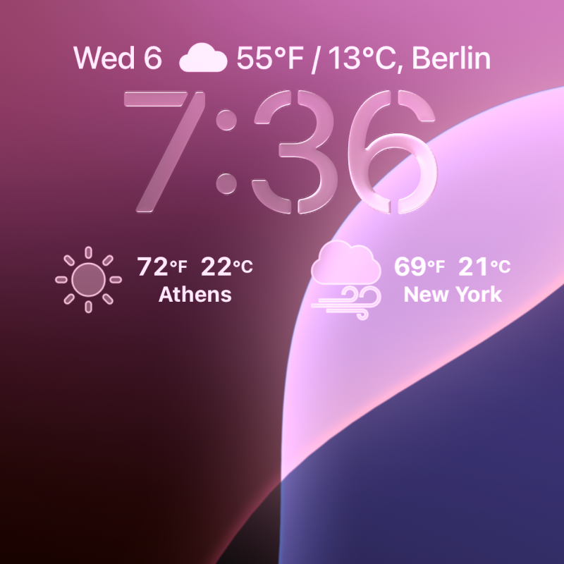 iOS Lock Screen widget from WeatherGO displaying both Celsius and Fahrenheit